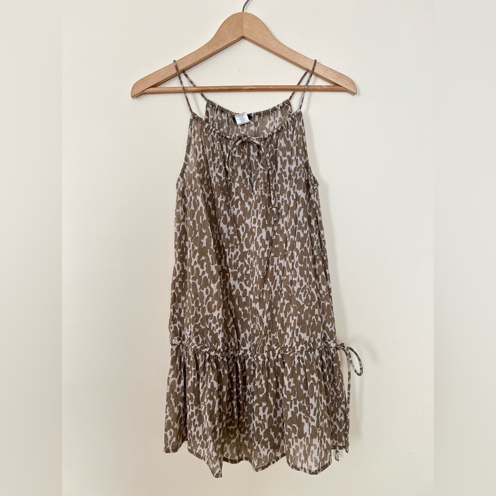J.Crew Womens Top Small Leopard Brown Keyhole Halter Gauzy‎ Peplum Cinched Boho